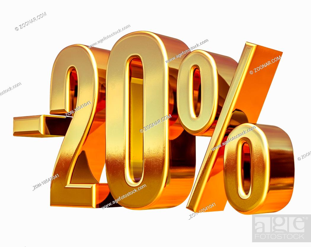 Stock Photo: Gold Sale 20%, Gold Percent Off Discount Sign, Sale Banner Template, Special Offer 20% Off Discount Tag, Twenty Percentages Up Sticker, Gold Sale Symbol.