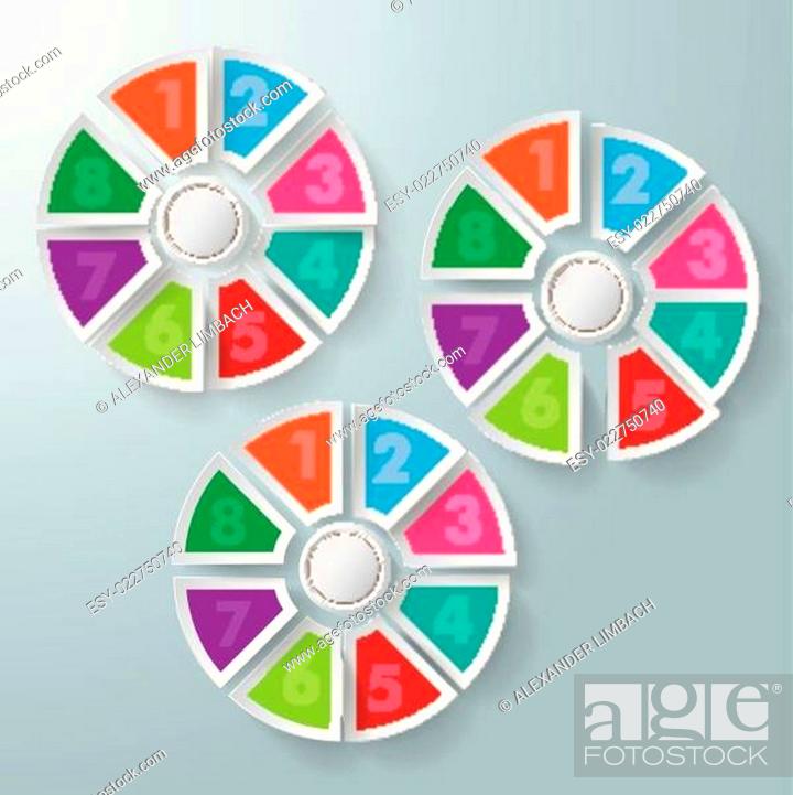 Stock Vector: Three of 8 Circle Colorful Pieces With Centre PiAd.