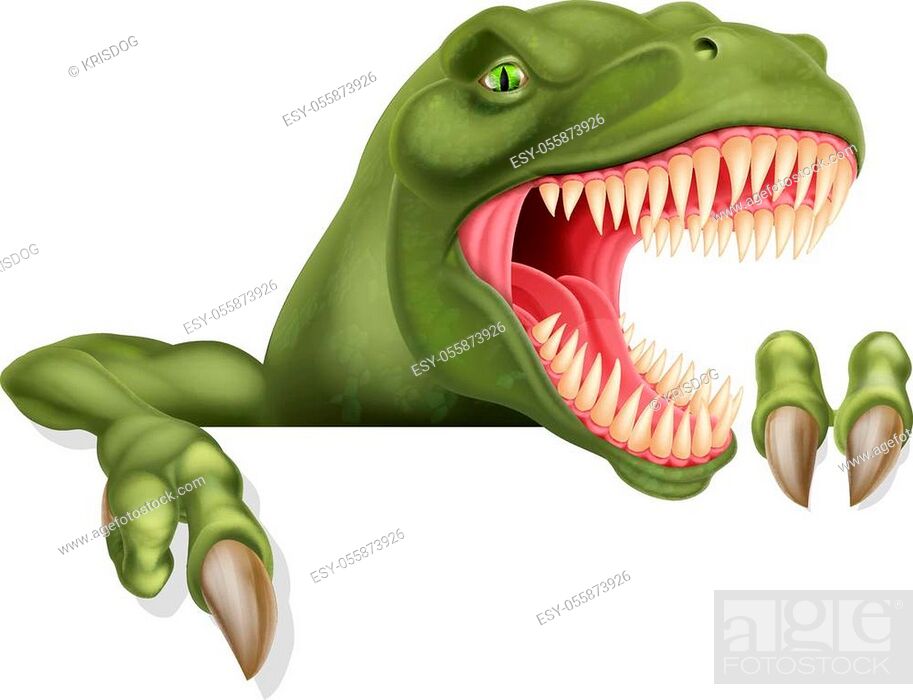 A scary dinosaur T Rex cartoon character peeking over a sign and pointing  at it, Stock Vector, Vector And Low Budget Royalty Free Image. Pic.  ESY-055873926 | agefotostock