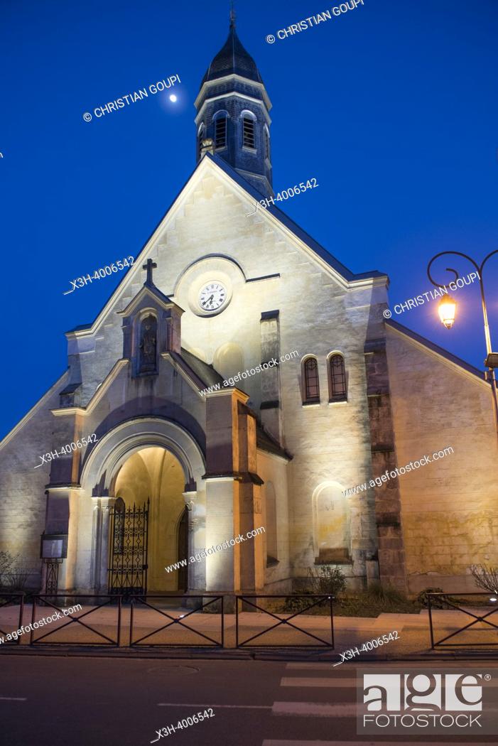 Stock Photo: Village church of Coulombs, Eure-et-Loir department, Centre-Val-de-Loire region, France, Europe.