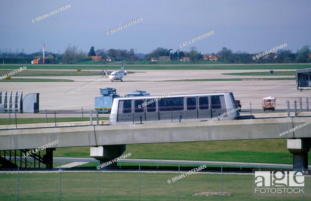 Stock Photo: Passenger shuttle at Stansted Airport. Aeroplane.