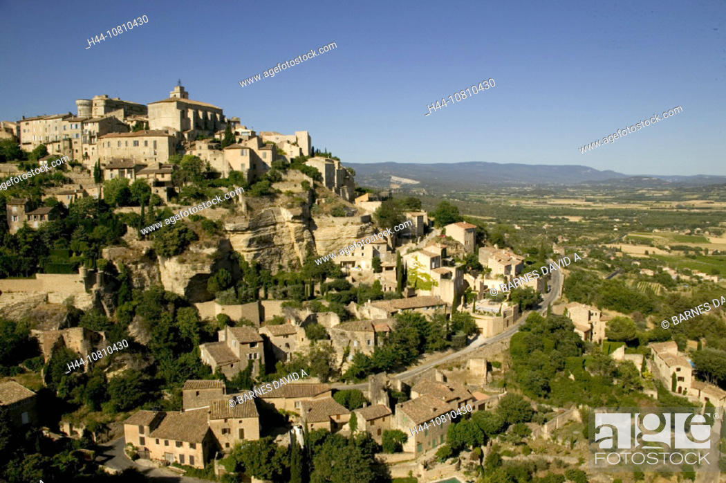 Stock Photo: city, France, Europe, Gordes, hill, Luberon, overview, Provence, scenery, landscape, town, Vaucluse,.