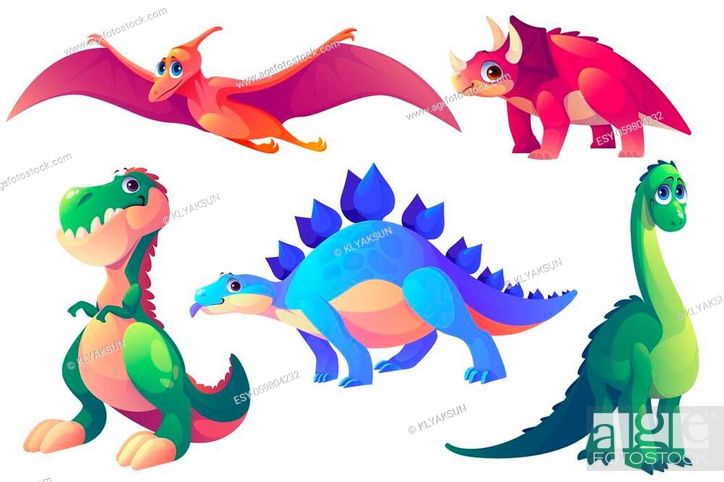 Set of cartoon dinosaurs stegosaurus, brontosaurus, tyrannosaurus rex and  pterodactyl with..., Stock Vector, Vector And Low Budget Royalty Free  Image. Pic. ESY-059804232 | agefotostock