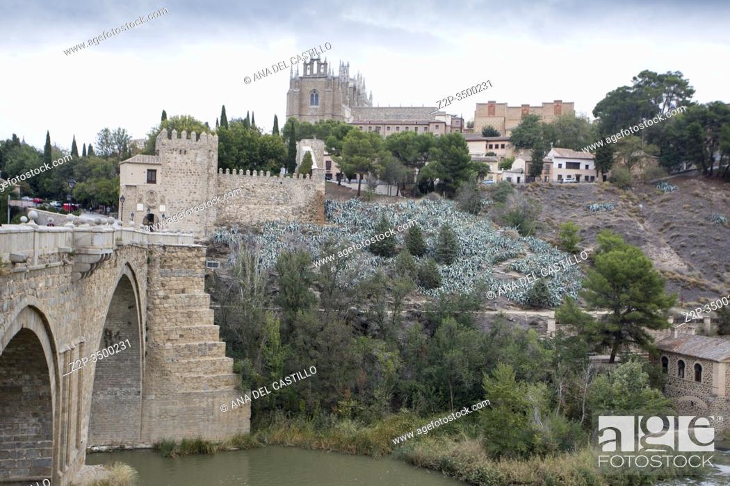 Stock Photo: Toledo Castilla Spain: Alcantara bridge over Tagus river.