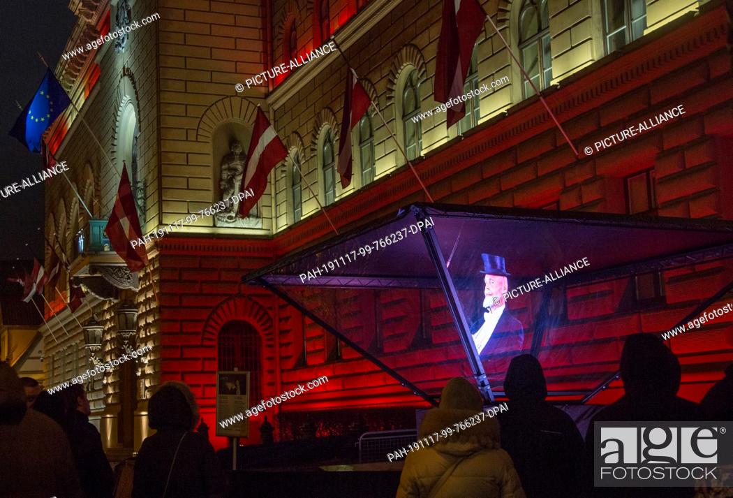Hævde udstilling telegram 16 November 2019, Latvia, Riga: A light installation shows a hologram of  the first Latvian president..., Stock Photo, Picture And Rights Managed  Image. Pic. PAH-191117-99-766237-DPAI | agefotostock