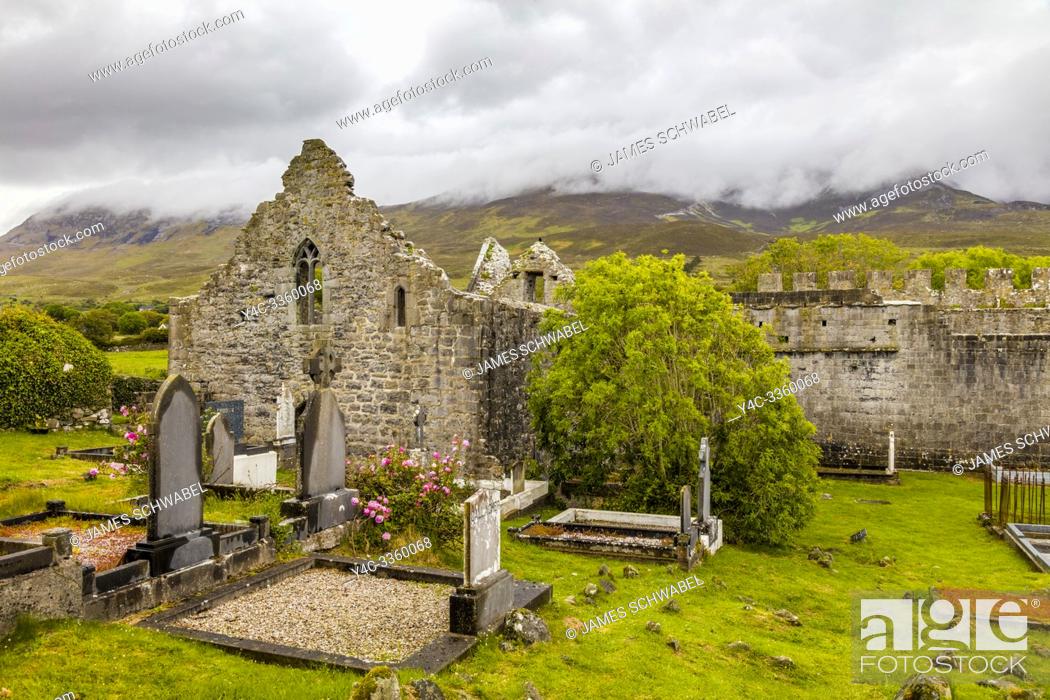 Stock Photo: Ruins of Murrisk Friary founded 1457 by Augustinian Frairs on the south shore of Clew Bay in County Mayo Ireland.