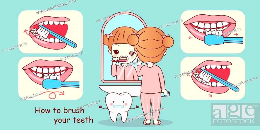 cartoon young girl teach how to brush your teeth, Stock Vector, Vector And  Low Budget Royalty Free Image. Pic. ESY-050387675 | agefotostock