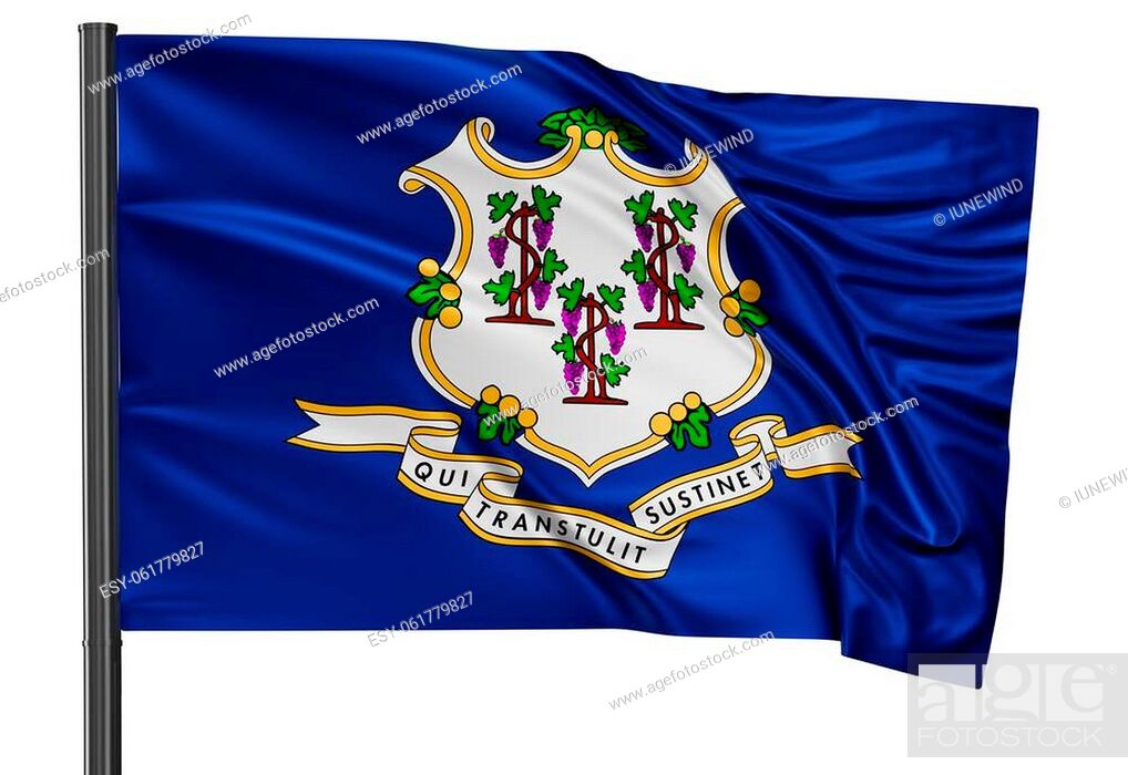 Stock Photo: Connecticut US state flag waving in the wind isolated on white background.