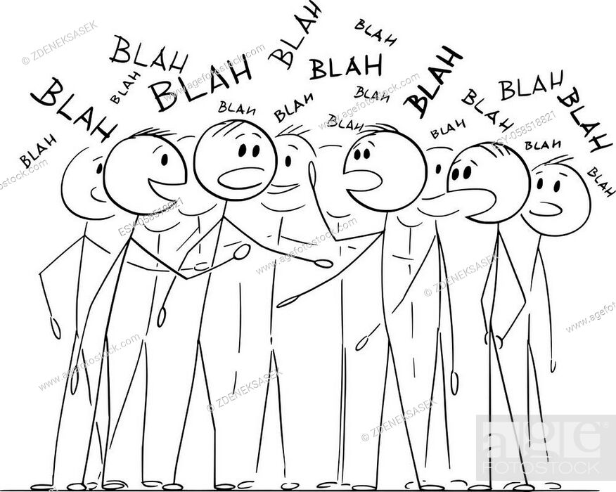 Vector: Crowd or group of people is chattering about nothing, talking or speaking blah, vector cartoon stick figure or character illustration.