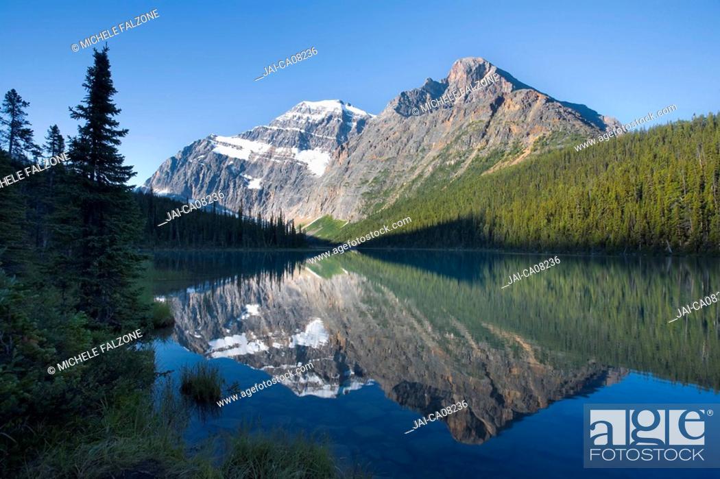 Stock Photo: Cavell Lake and Mt. Edit Cavell, Jasper National Park, Alberta, Canada.