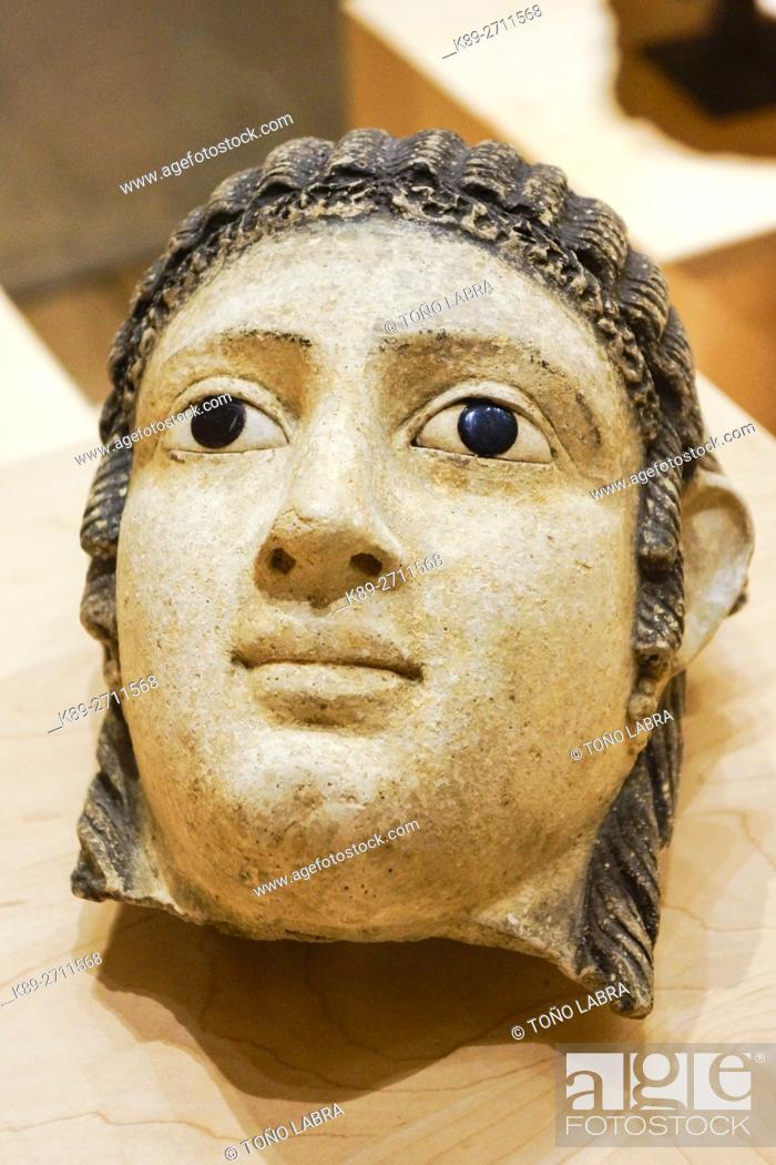 Stock Photo: Sarcophagus top. Egyptian Ptolemaic collection. Louvre Museum. Paris. France.