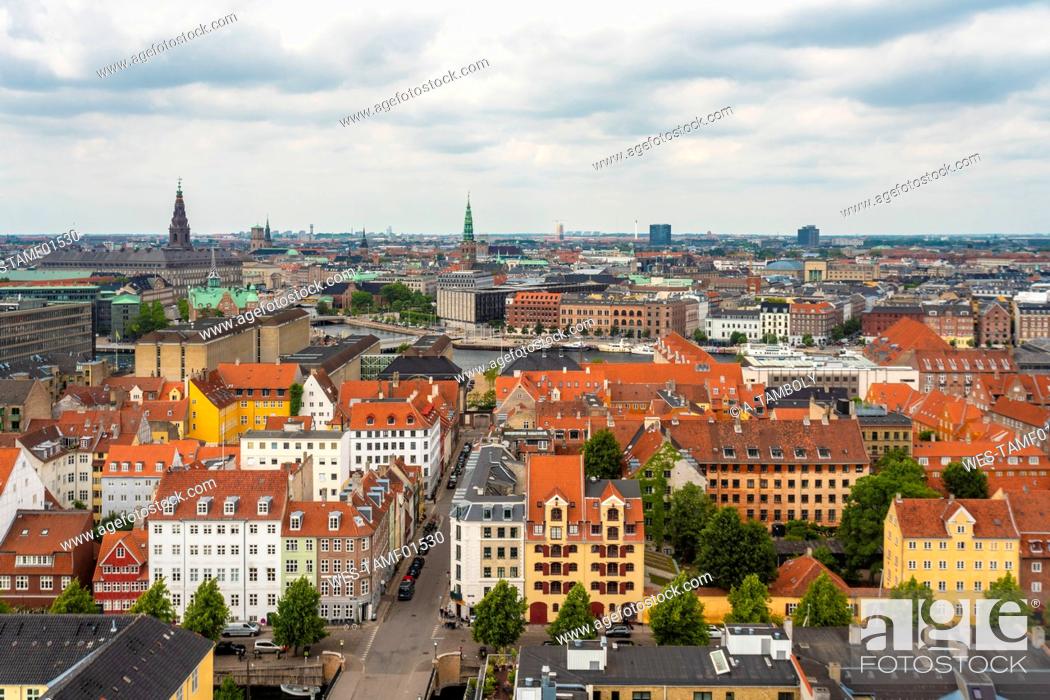 Stock Photo: View of city center from above from Church of Our Saviour, Copenhagen, Denmark.