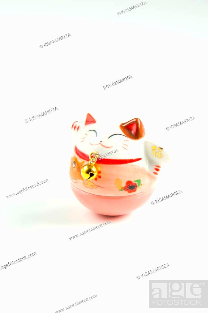Stock Photo: Maneki Neko Lucky Cat isolated on White Background.