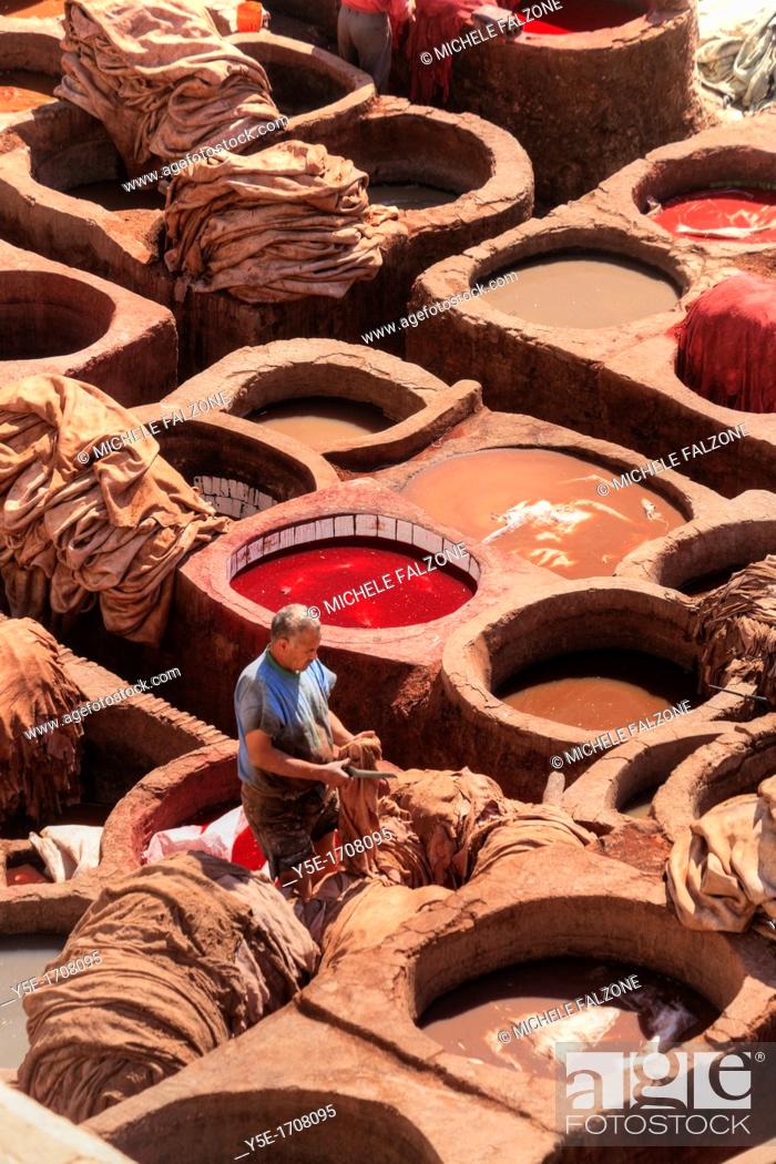 Stock Photo: Morocco, Fes, Medina Old Town, Traditional old tanneries.