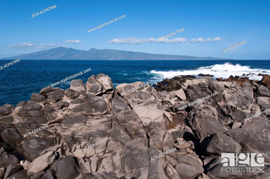 Stock Photo: Shorline at Kapalua, Lanai in distance, Maui, Hawaii, United States of America.