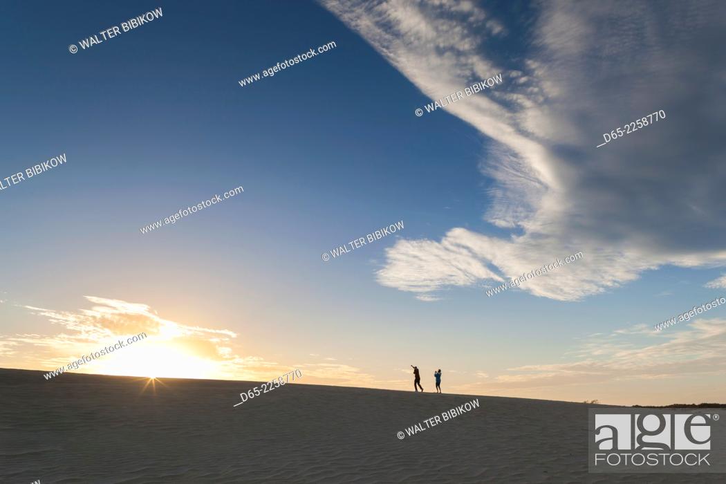Stock Photo: USA, North Carolina, Outer Banks National Seashore, Nags Head, Jockey's Ridge State Park, dunes, sunset.