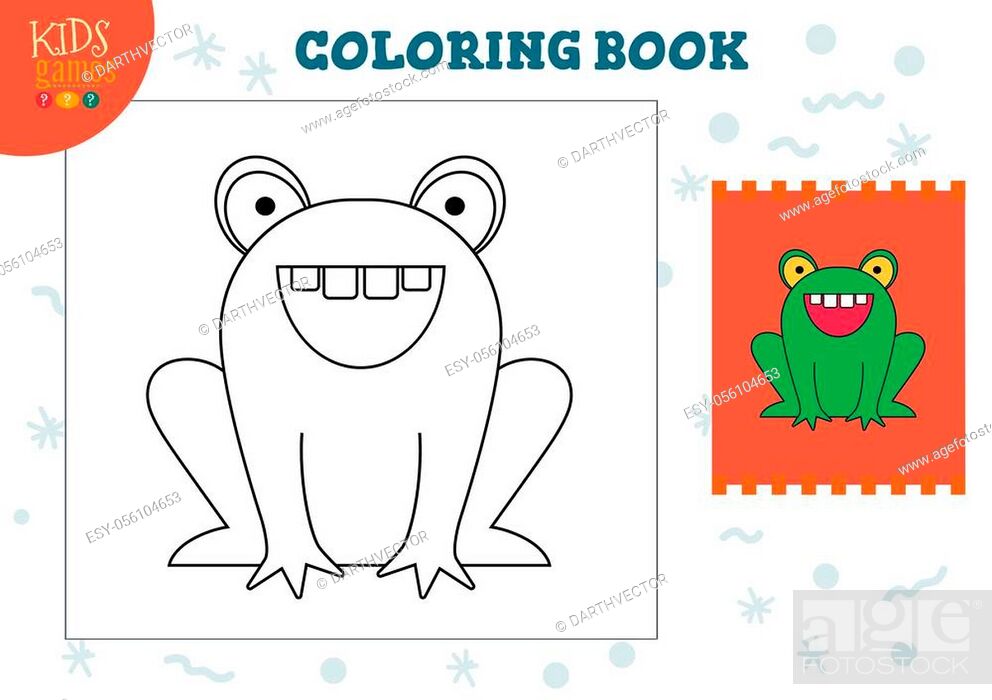 Copy and color picture vector illustration, exercise. Funny cartoon frog  with teeth for drawing mini..., Stock Vector, Vector And Low Budget Royalty  Free Image. Pic. ESY-056104653 | agefotostock