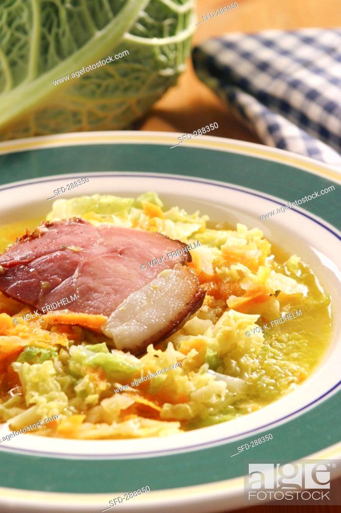 Stock Photo: Cabbage soup with Kassler cured pork.