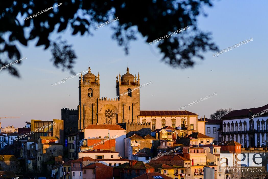 Stock Photo: Porto cathedral and traditional houses, Porto.