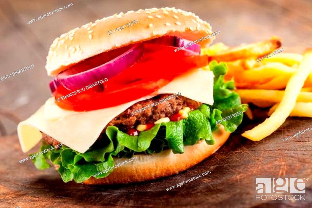 Photo de stock: Hamburger with fries.