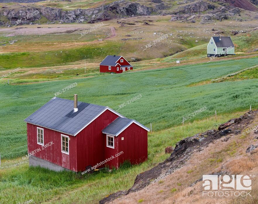 Stock Photo: The settlement Qassiarsuk, probably the old Brattahlid, the home of Erik the Red. America, North America, Greenland, Denmark.