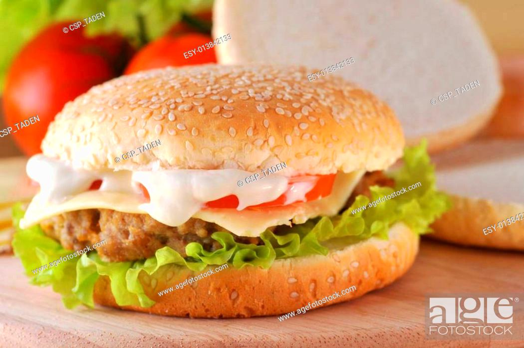 Stock Photo: sandwich with cutlet.