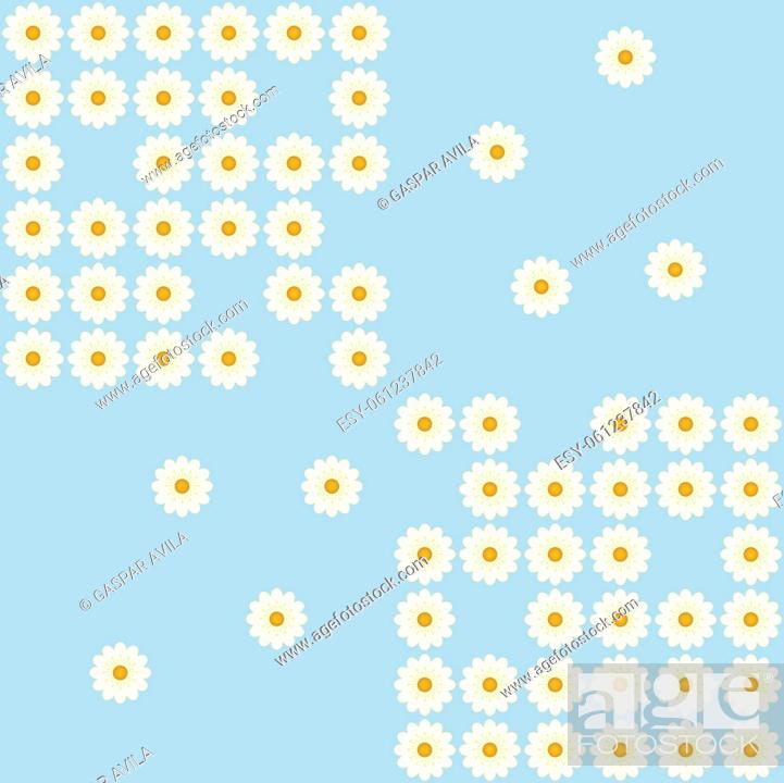 Stock Vector: Misplaced white daisies on a light blue background.