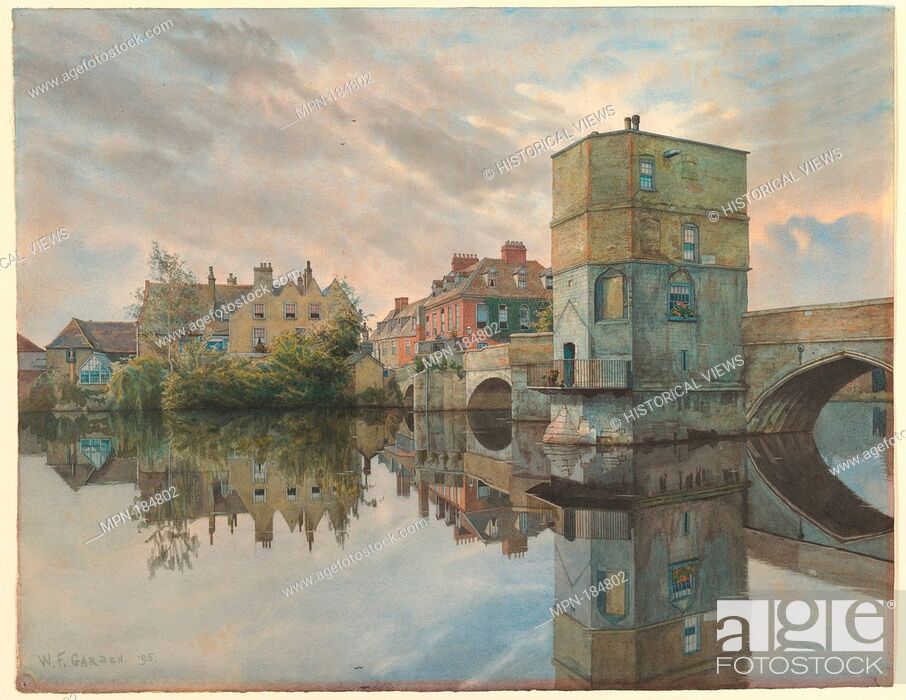 Stock Photo: St. Ives Bridge, St. Ives, Huntingdonshire. Artist: William Fraser Garden (British, Chatham 1856-1921 Huntingdon (?)); Date: 1895; Medium: Watercolor.