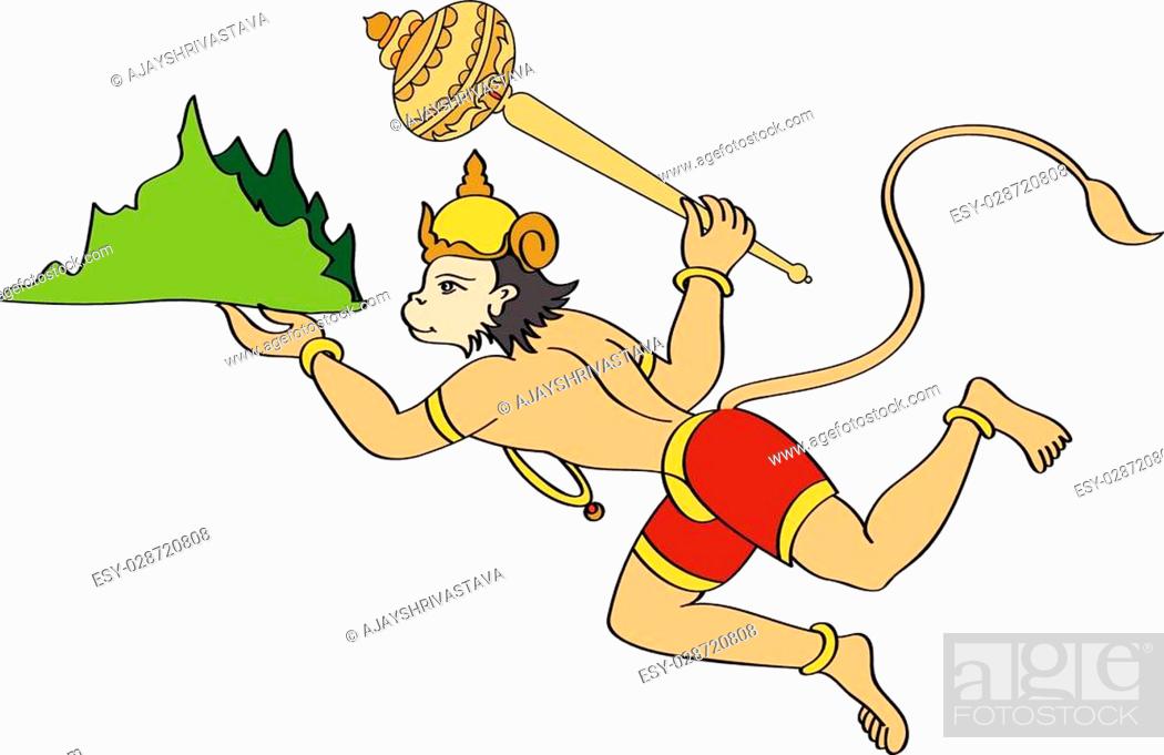 Lord Hanuman Carrying Sanjeevani Mountain And Flying Vector Art, Stock  Vector, Vector And Low Budget Royalty Free Image. Pic. ESY-028720808 |  agefotostock