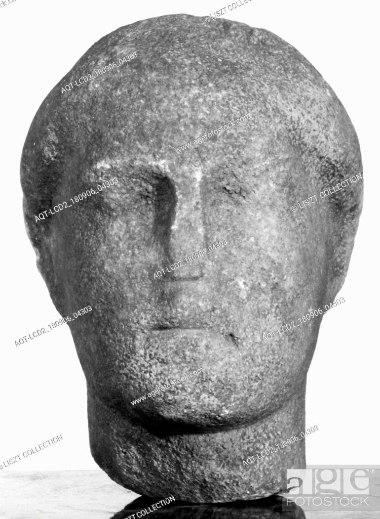 Stock Photo: Head from a Statue; Etruria; late 5th century B.C; Marble; 11.4 × 11.6 × 13 cm (4 1, 2 × 4 9, 16 × 5 1, 8 in.).