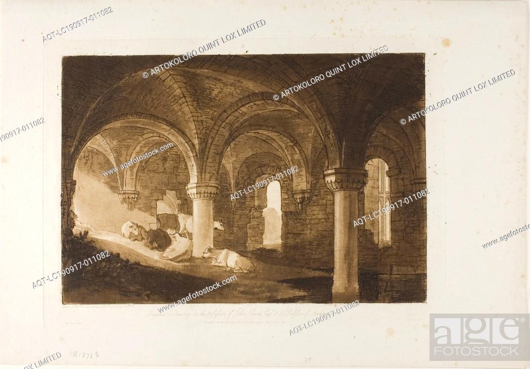 Stock Photo: Crypt of Kirkstall Abbey, plate 39 from Liber Studiorum, published February 11, 1812, Joseph Mallord William Turner, English, 1775-1851, England.