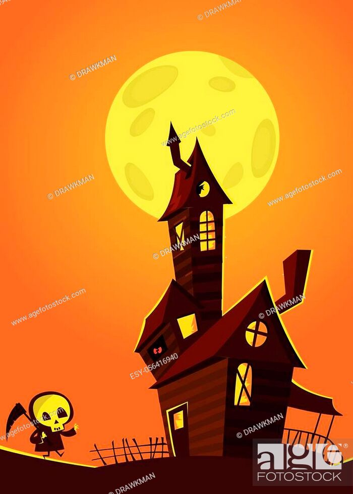 Scary old haunted house with ghosts. Halloween cartoon background  illustration, Stock Vector, Vector And Low Budget Royalty Free Image. Pic.  ESY-056416940 | agefotostock