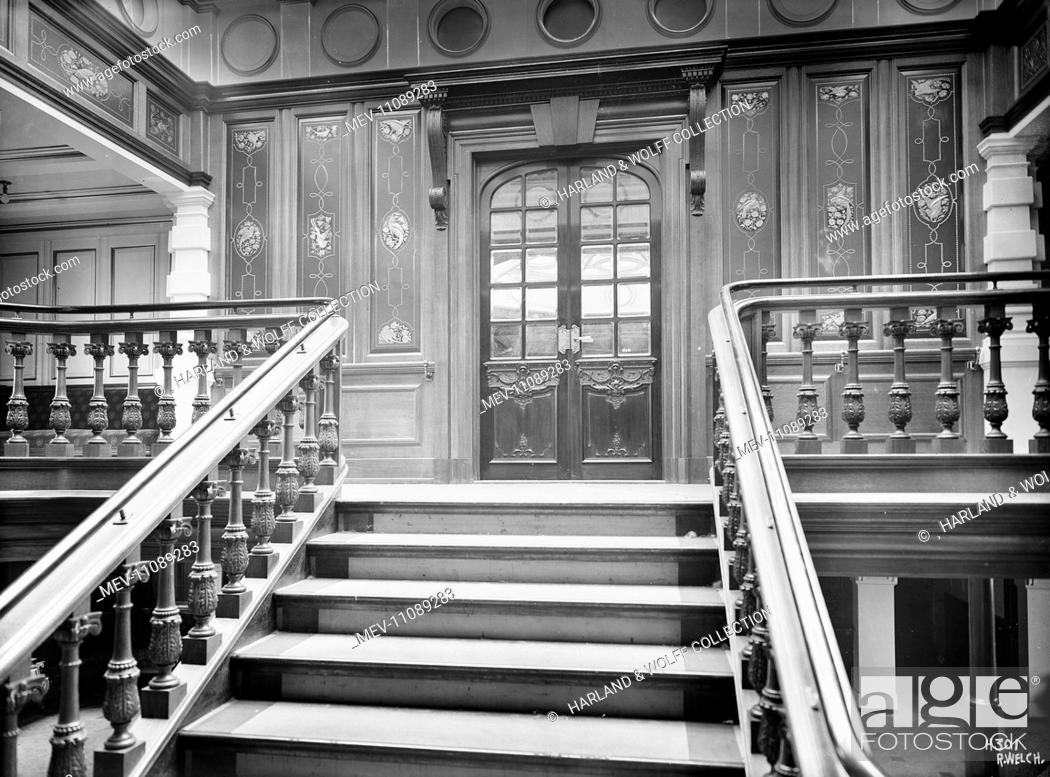 Staircase and door to first class library. Ship No: 317. Name: Oceanic,  Stock Photo, Picture And Rights Managed Image. Pic. MEV-11089283 |  agefotostock