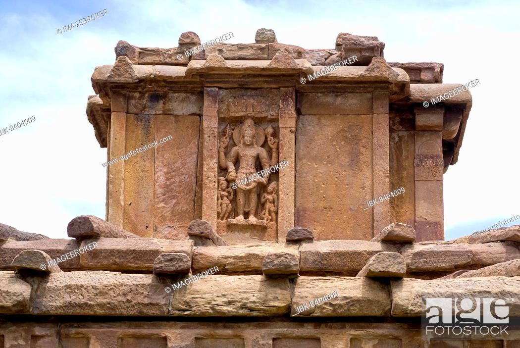 Stock Photo: Sculpture in Ladkhan temple, Aihole, Karnataka, South India, India, Asia.