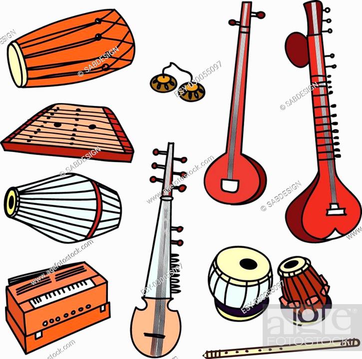 intersección chatarra para justificar Isolated traditional indian instruments. Vector set for music billboard,  Foto de Stock, Vector Low Budget Royalty Free. Pic. ESY-030055097 |  agefotostock