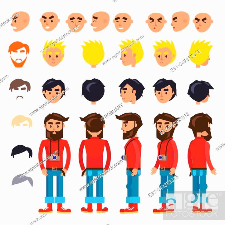 Hipster cartoon character constructor various heads, emotions, haircuts and  hair colors, Stock Vector, Vector And Low Budget Royalty Free Image. Pic.  ESY-049353313 | agefotostock