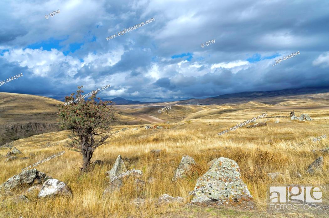 Stock Photo: Prehistoric archaeological sites of Zorats Karer, megaliths, Sisian, Syunik Province, Caucasus, Armenia.