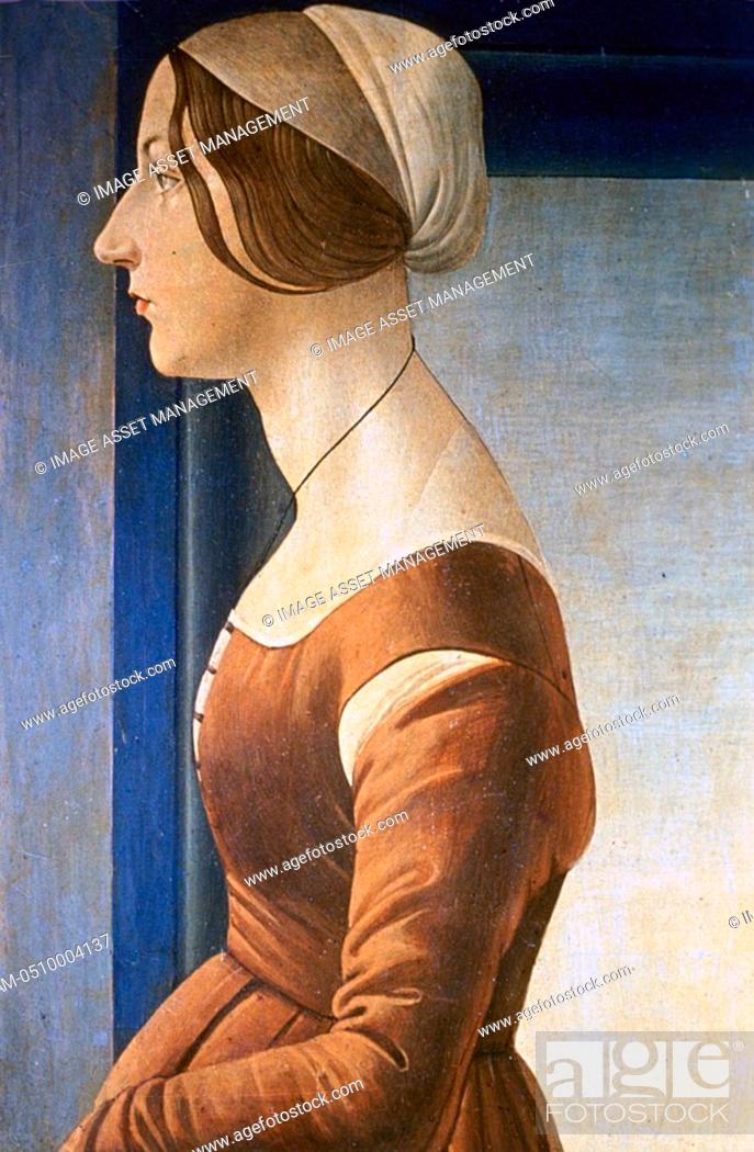 Stock Photo: Sandro Botticelli 'La Bella Simonetta', 1475  Found in the collection of the Galleria Palatina, Palazzo Pitti, Florence.