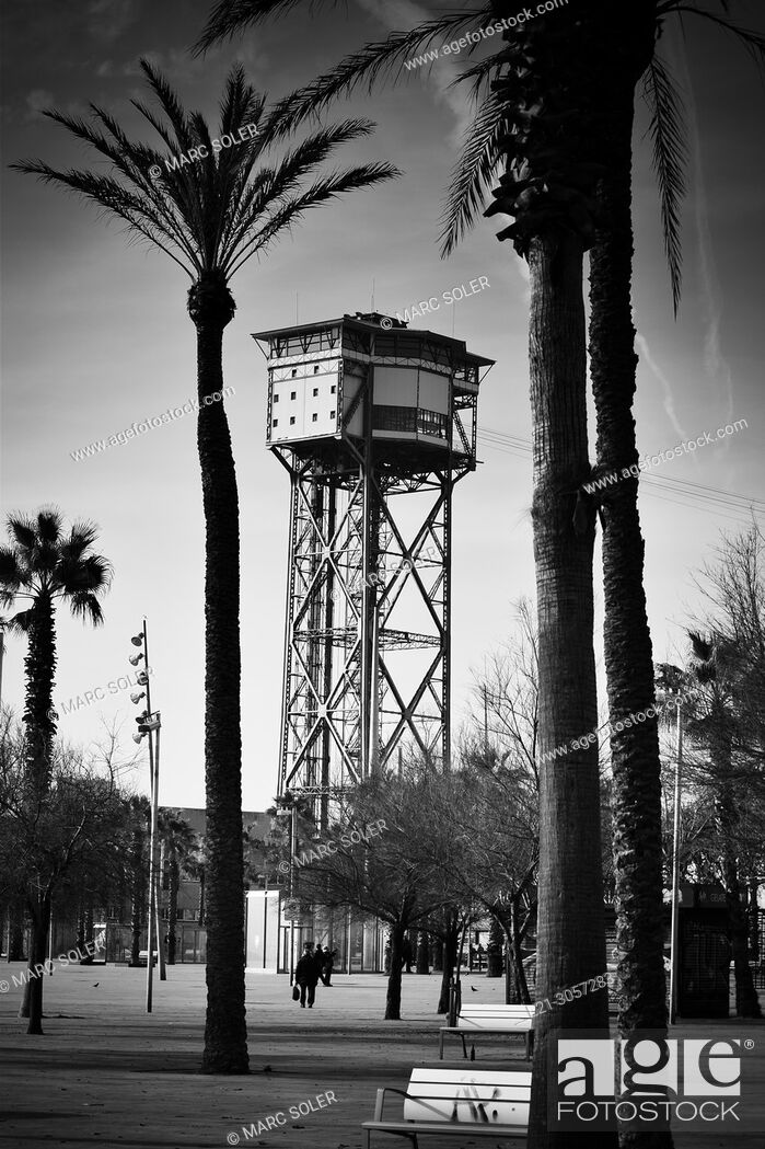 Stock Photo: Cable car tower near Barceloneta beach and Port Vell. Designed by Carles Buigas. Built in 1929 for the Universal Exhibition celebrated in Barcelona.