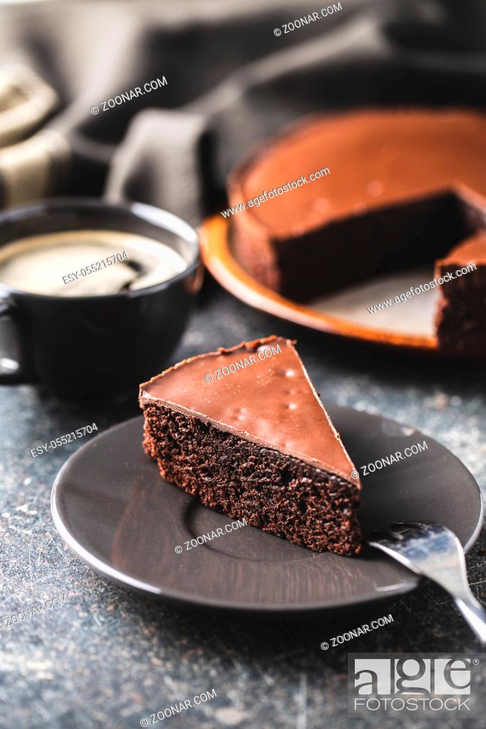 Stock Photo: Chocolate brownies cake on plate.