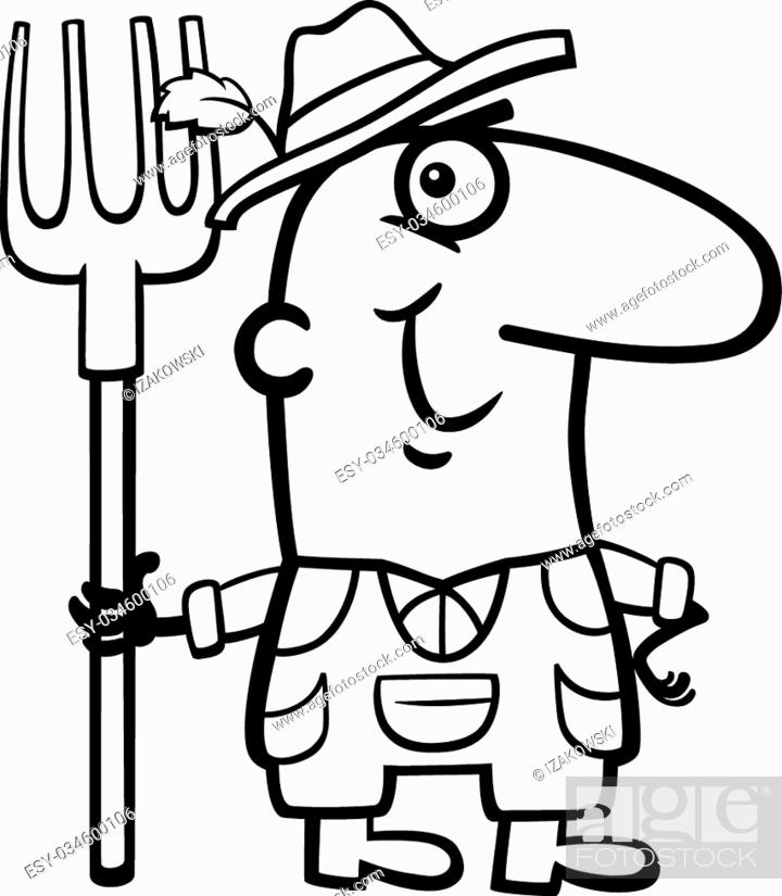 Black and White Cartoon Illustration of Funny Farmer Worker Professional  Occupation for Coloring..., Stock Vector, Vector And Low Budget Royalty  Free Image. Pic. ESY-034600106 | agefotostock