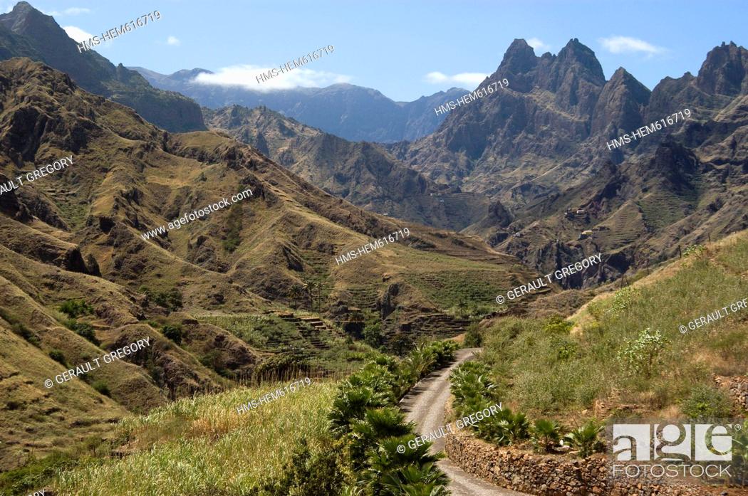 Stock Photo: Cape Verde, Santo Antao island, Ribeira Grande, entered of the valley.