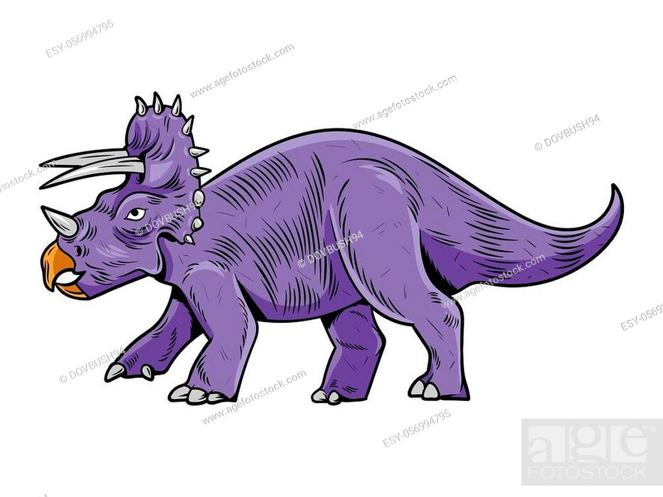 Triceratops big dangerous dino dinosaur. Cartoon character illustration  drawing engraving ink line..., Stock Vector, Vector And Low Budget Royalty  Free Image. Pic. ESY-056994795 | agefotostock