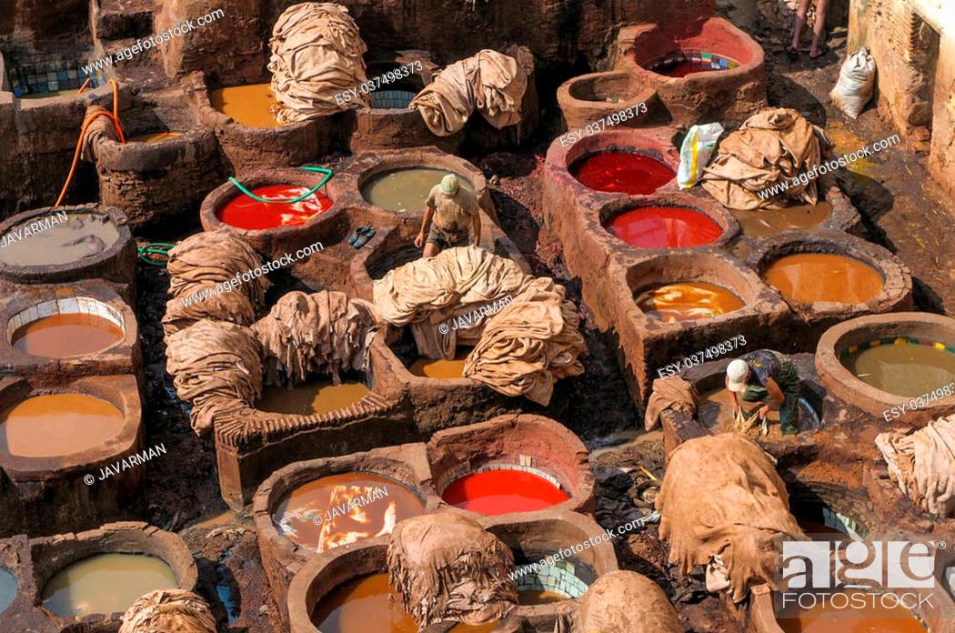 Stock Photo: Tannery in Fez, Morocco.