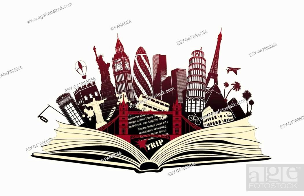Vecteur de stock: open book with landmarks to the world.