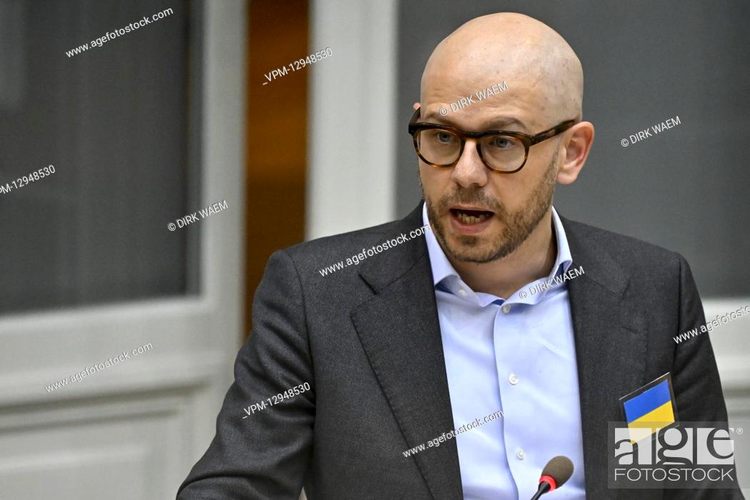Stock Photo: Open Vld's Steven Coenegrachts pictured during a plenary session with a current affairs debate, at the Flemish Parliament in Brussels, Thursday 24 February 2022.