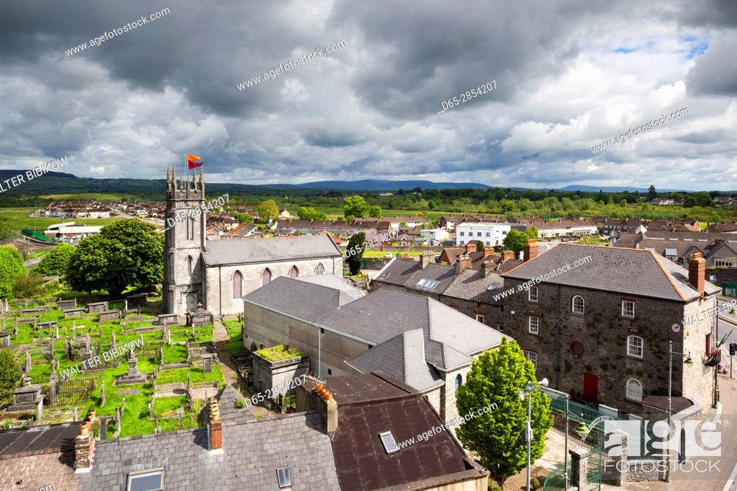 Stock Photo: Ireland, County Limerick, Limerick City, elevated view of St. Munchin's Catholic Church.