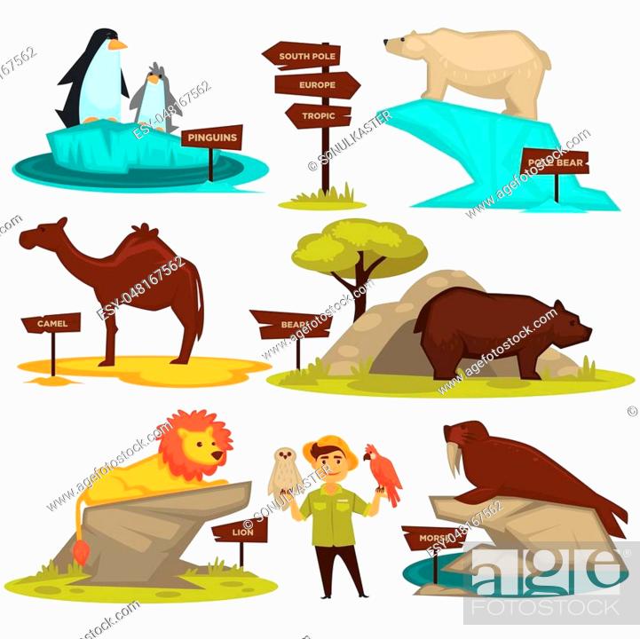Zoo animals names and direction signs vector cartoon infographic guide  icons set, Stock Vector, Vector And Low Budget Royalty Free Image. Pic.  ESY-048167562 | agefotostock