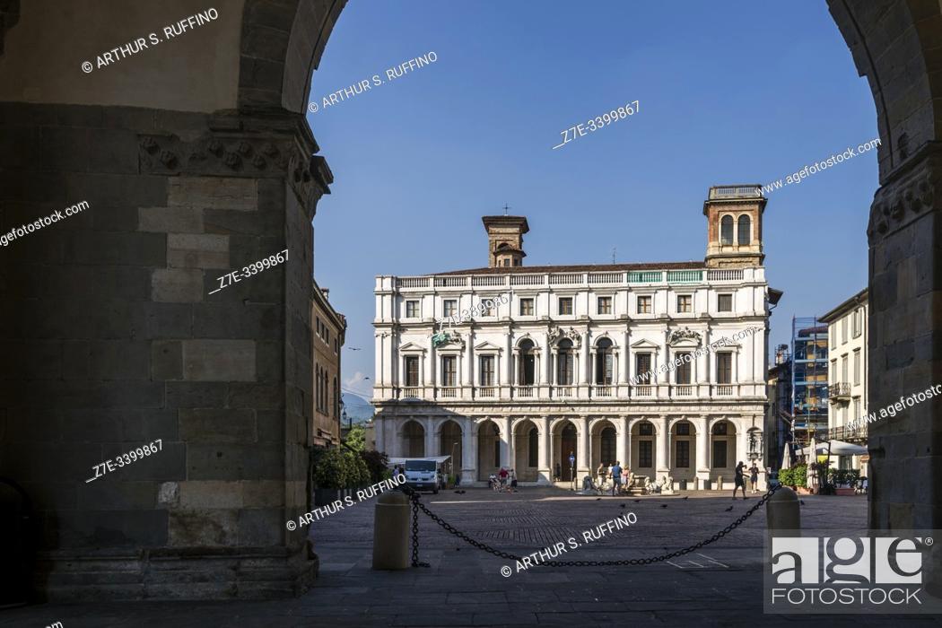 Stock Photo: Angelo Mai Civic Library (Biblioteca Civica Angelo Mai), Palazzo Nuovo di Bergamo. View from the loggia of Palazzo della Ragione.