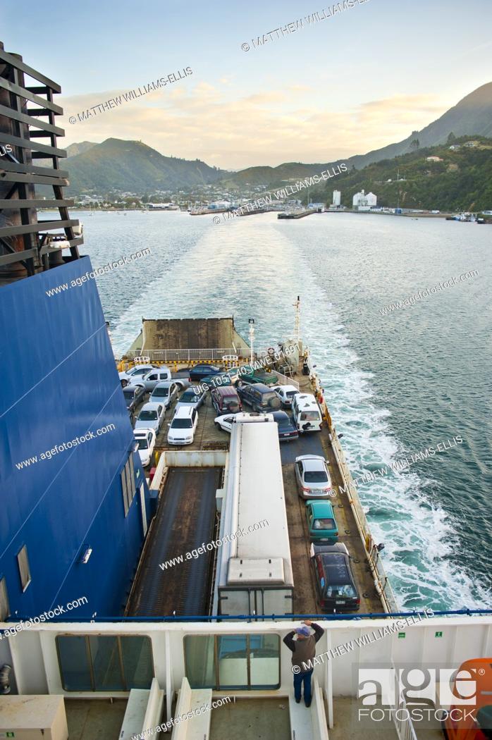 Stock Photo: The Interislander Car Ferry Between Picton, South Island and Wellington, North Island, New Zealand. Picton is a small town in the north of South Island where.